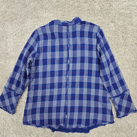 Habitat Womens Top Small Blue Button Up Plaid Long Sleeve Gauzy Lagenlook - Picture 9 of 13